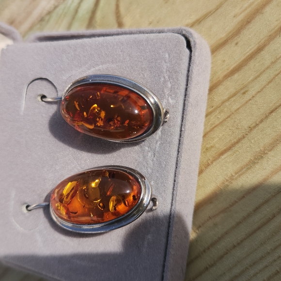 Amber and sterling silver vintage earrings - Picture 2 of 6